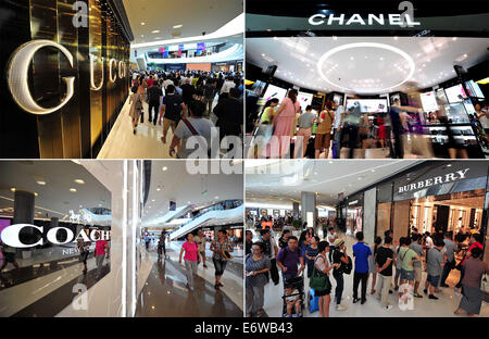 (140901) -- SANYA, le 1 septembre, 2014 (Xinhua) -- Combo photo prise le 1 septembre 2014 montre que les personnes faisant du shopping au Sanya Haitang Bay International Shopping Mall à Sanya, province de Hainan en Chine du sud. Le centre commercial qui a ouvert ses portes le lundi est le plus grand duty free shop (DFS) avec un quartier d'affaires de quelque 72 000 mètres carrés. Les boutiques duty-free dans les deux magasins DFS de Hainan en 2013, Hit 3,29 milliards de yuans (530,6 millions de dollars américains), en hausse de 40 pour cent d'année en année. (Xinhua/Guo Cheng) (WF) Banque D'Images