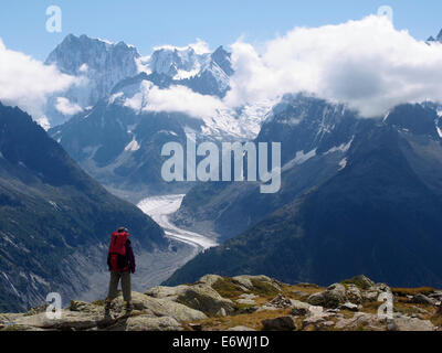 Le Tour du Mont Blanc, Grand balcon sud, Chamonix, France avec la Mer de Glace, les Grandes Jorasses derrière Banque D'Images