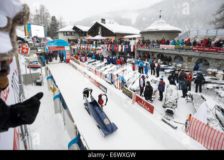 Championnats du monde de bobsleigh 2013, Saint-Moritz, vallée de l'Engadine, Haute Engadine, Canton des Grisons, Suisse Banque D'Images