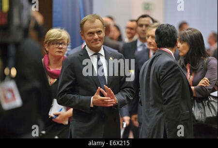 Bruxelles, Belgique. 30e Août, 2014. Premier ministre de Pologne Donald Tusk lors du sommet européen de Bruxelles, Belgique, le 30 août 2014. La Commission européenne, ainsi que des diplomates, devrait proposer une forme de durcir les sanctions anti-Russes dans la semaine prochaine. République tchèque s'est réservé le droit d'être en désaccord avec certaines parties de la proposition si elle signifie de grands dommages économiques. © Jakub Dospiva/CTK Photo/Alamy Live News Banque D'Images