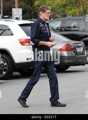 Ancien 'Baywatch' star David Hasselhoff montre un tonique physique à l'âge de 61 ans, comme il l'shops at Bed Bath & Beyond avec petite amie Hayley Roberts. Hasselhoff a été repéré de changer sa chemise dans un terrain de stationnement public situé dans Studio City avec : David Hasse Banque D'Images