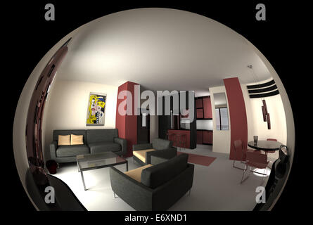 Salon moderne, 3D render Banque D'Images