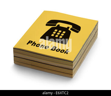 Annuaire Jaune Noir Téléphone sur le couvercle isolé sur fond blanc. Banque D'Images