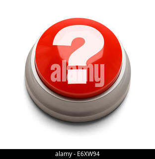 Bouton rouge avec un point d'interrogation isolé sur un fond blanc. Banque D'Images