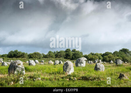 Menhirs de Carnac, Bretagne, France. Monument mégalithique Banque D'Images