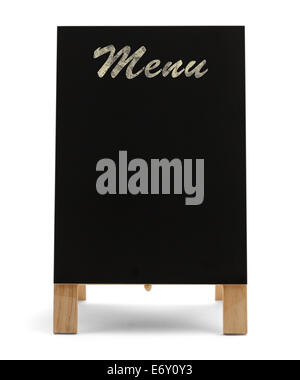 Stand Up Black Chalk Board Menu isolé sur fond blanc. Banque D'Images