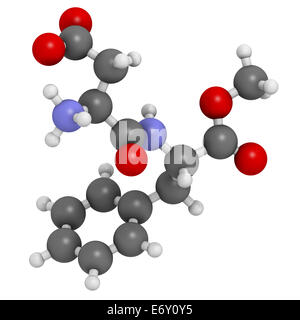 L'aspartame Édulcorant molécule. Utilisé comme substitut du sucre. Les atomes sont représentés comme des sphères de couleur classiques codi Banque D'Images