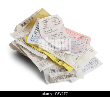 Pile de diverses recettes isolé sur fond blanc. Banque D'Images