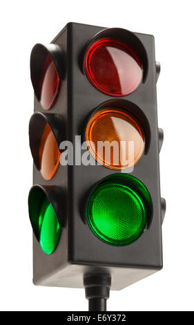 Avec Stop Signal vert isolé sur fond blanc. Banque D'Images