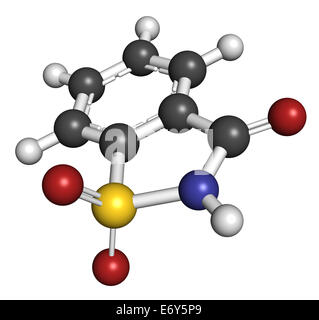 La saccharine édulcorant molécule. Les atomes sont représentés comme des sphères classiques avec codage couleur : blanc (l'hydrogène), le carb Banque D'Images