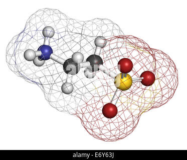 La Taurine (acide 2-aminoethanesulfonic) molécule. L'organe du corps humain, essentiel pour le fonctionnement des muscles squelettiques. Les atomes sont rep Banque D'Images