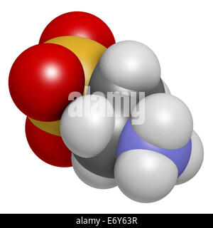 La Taurine (acide 2-aminoethanesulfonic) molécule. L'organe du corps humain, essentiel pour le fonctionnement des muscles squelettiques. Les atomes sont rep Banque D'Images