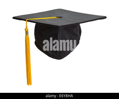 Graduation Cap et Gold Tassel isolé sur fond blanc. Banque D'Images