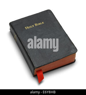 Bien utilisés avec Bible Pages rouge isolé sur fond blanc. Banque D'Images