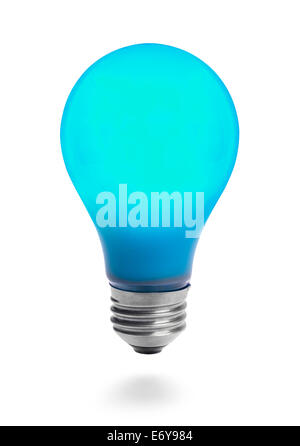 L'ampoule du feu allumé en bleu isolé sur fond blanc. Banque D'Images