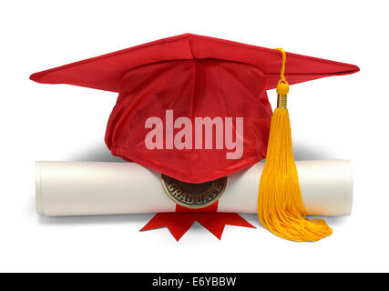 Graduation Hat et diplôme Vue avant isolé sur fond blanc. Banque D'Images