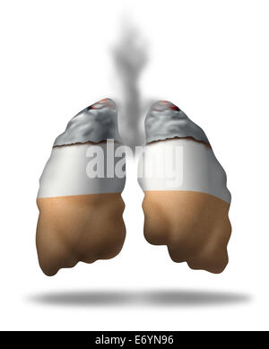 Poumons Cigarette concept comme un symbole du tabagisme sur la santé comme une métaphore médicale pour le cancer du poumon de l'exposition à la fumée toxique par un fumeur ou la fumée ou les défis de la quitter. Banque D'Images