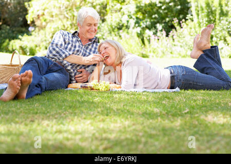 Couple avec pique-nique dans le parc Banque D'Images