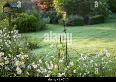 Fleurs de pois grimpant un obélisque d'acier. Banque D'Images