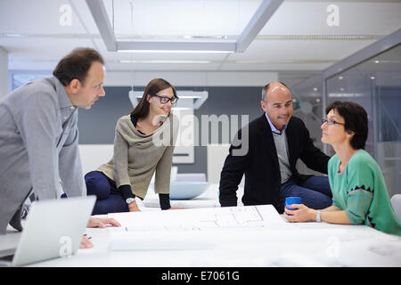 Groupe de gens d'affaires à la recherche de plans à Banque D'Images