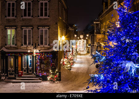 Temps de Noël sur la rue du Petit Champlain, la basse-ville, Ville de Québec, Canada Banque D'Images
