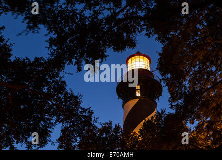 Phare de saint Augustin dans la nuit, la rue Augustine, Floride Banque D'Images