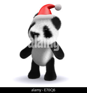 3D render of a baby panda bear wearing a Christmas Santa Claus hat Banque D'Images