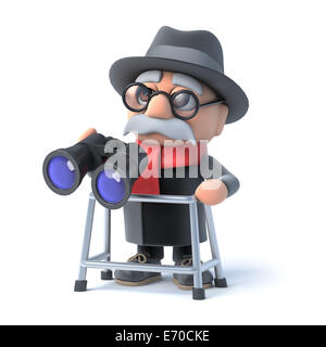 Rendu 3D d'un vieil homme avec son déambulateur binoculars Banque D'Images