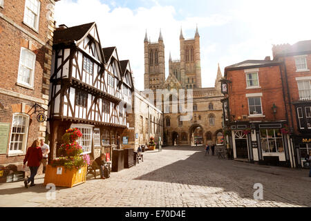 Lincoln UK centre-ville médiéval avec la cathédrale, vue depuis la Place du Château, Lincoln, Lincolnshire UK Banque D'Images