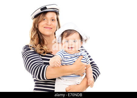 Mère et fille en costume de marin Banque D'Images