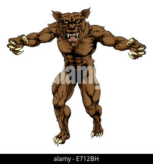 Une illustration d'un homme loup-garou, ou loup sports mascot character debout avec toutes griffes dehors Banque D'Images