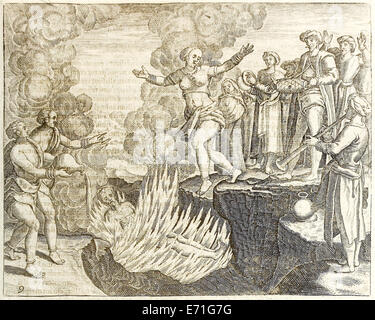 Le Sati en Inde, illustration from 'Indiae Orientalis' 1599 par Theodor de Bry. Voir la description pour plus d'informations. Banque D'Images