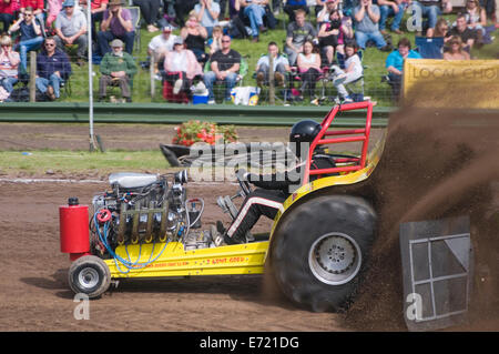 Mini tracteur pulling tracteurs extracteurs extracteur modification moteur V8 suralimenté de patinage de roue faites glisser le glissement d'un traîneau de poids newtons thir Banque D'Images