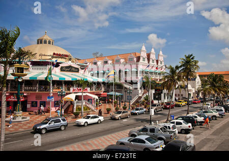 Antilles néerlandaises, Aruba, Oranjestad, centre-ville montrant bâtiments coloniaux. Banque D'Images