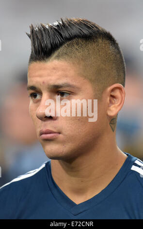 Düsseldorf, Allemagne. 06Th Nov, 2014. L'Argentine Marcos Rojo pendant le match international entre l'Allemagne et l'Argentine à l'Esprit Arena de Düsseldorf, Allemagne, 03 septembre 2014. Photo : BERND THISSEN/dpa/Alamy Live News Banque D'Images