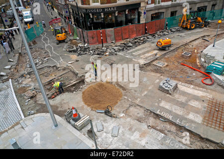 Vue de dessus du projet d'amélioration de voirie sur Chiswell, Whitecross & soie rues Barbican London EC2 Zone UK KATHY DEWITT Banque D'Images