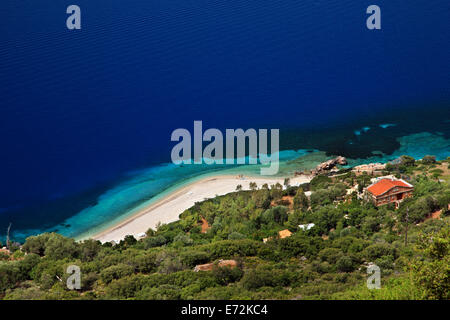 Agios Ioannis ('Saint Jean') plage, l''île d''Ithaque, Mer Ionienne, Eptanisa ('Smême), des îles de la Grèce. Banque D'Images