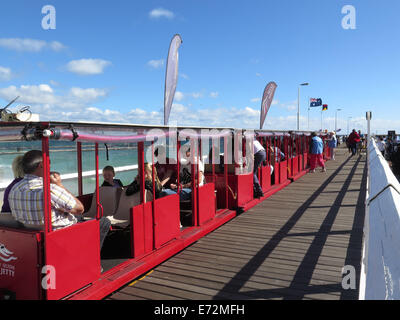 Sur les wagons de train, dans l'ouest de l'Australie Busselton Jetty Banque D'Images