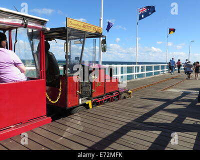 Sur les wagons de train, dans l'ouest de l'Australie Busselton Jetty Banque D'Images