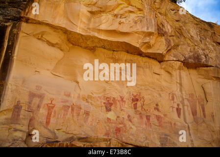 Sego Canyon Rock Art Panal, style Canyon barrière pictogrammes, près de Thompson, Utah, États-Unis d'Amérique, Amérique du Nord Banque D'Images