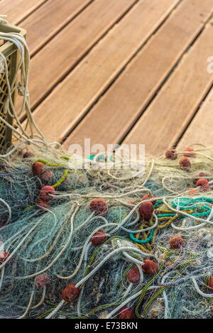 Les filets de pêche, la vieille ville, le port de Piran, Slovénie, Europe, Primorska Banque D'Images