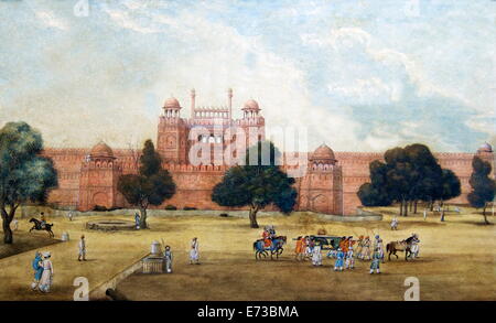 Peinture de Fort Rouge, 19e siècle, le Musée Archéologique, le Fort Rouge, Delhi, Inde, Asie Banque D'Images