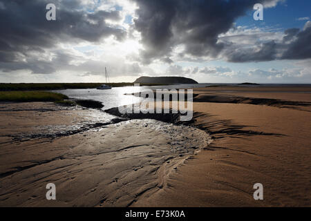 Embouchure de la rivière Axe, Brean Down avec au loin. Près de Weston-super-Mare. Le Somerset. UK. Banque D'Images