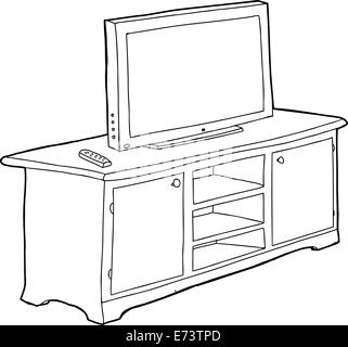 Contour noir cartoon téléviseur sur le cabinet Banque D'Images