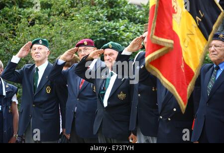 Bruxelles, Belgique. 12Th Mar, 2014. Anciens combattants prennent part à une cérémonie organisée pour marquer le 70e anniversaire de la libération de Bruxelles à Bruxelles, Belgique, le 5 septembre 2014. © Gong Bing/Xinhua/Alamy Live News Banque D'Images