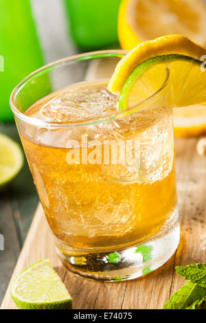 Ginger Ale organique dans un verre de soda au citron et lime Banque D'Images