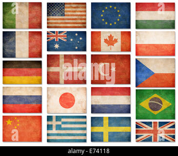 Grunge flags : USA, Grande Bretagne, Italie, France, Danemark, Allemagne, Russie, Japon, Canada, Brésil, Turquie, Pays-Bas, Australie Banque D'Images