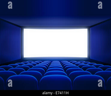 Cinéma hall vide bleu avec écran vide pour film de présentation Banque D'Images