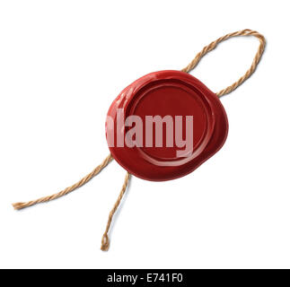 Ancien sceau ou timbre fabriqués à partir de cire rouge isolé Banque D'Images