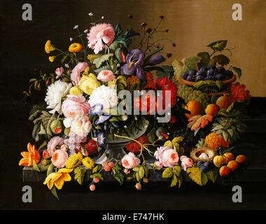 Nature morte aux fleurs et aux fruits - par Severin Roesen, 1850 Banque D'Images